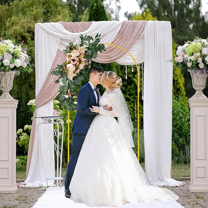 6.6FT Wedding Arch Backdrop Stand and White Arch Cover, White Spandex Fitted Backdrop Cover and Gold Wedding Arch Frame for Birthday Party Wedding Ceremony Bridal Baby Shower, Parties Decoration.