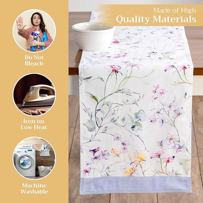 Maison d' Hermine Table Runner 100% Cotton Double Layer Table Runners 72 inches Long Decorative for Home Kitchen Dining Party Wedding Bridal Shower Spring Summer (Summer Floral, 14.50" x 72")