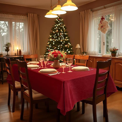 Fitable Faux Linen Christmas Tablecloths 2 Pack, Burlap Textured Fabric Rectangle Table Cloth, Elegant Decorative Table Covers for Winter Holiday Dinner Party Farmhouse (Red, 54 x 78 Inch)