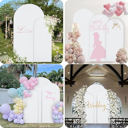 WEERRW White Arch Backdrop Cover Set of 2 Spandex Fitted Round Top Chiara Backdrop Stand Stretchy Wedding Covering for Event Birthday Party Banquet Decoration (6FT, 7.2FT)