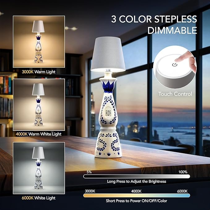 Wireless Bottle Lamp for Any Type of Bottle - LED Bottle Lamp for Indoor & Outdoor, 100% Waterproof, Adjustable Brightness and Light Temperature 3000-6000K, Wireless & Rechargeable (Rose Gold)