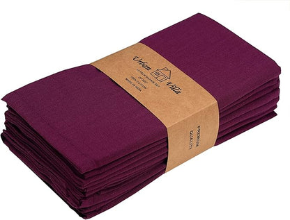 Urban Villa Dinner Napkins Solid Purple Color Cloth Napkins (Set of 12) Oversized 20x20 Inches 100% Cotton Slub Premium Quality Soft Durable Mitered Corners Reusable Washable Everyday Use Napkins