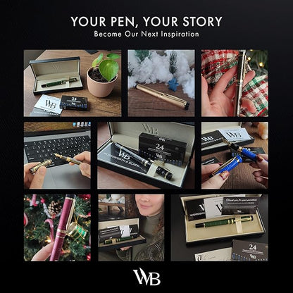 Wordsworth & Black Primori Fountain Pen Set [Black Gold]; Fine Nib, Gift Case, 24 Ink Cartridges, Refill Converter, Manual; Journaling, Calligraphy, Smooth Writing Pens; Left and Right Handed