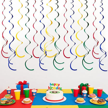 36 Pcs Super Mario Hanging Swirl Decorations Colorful Felt Swirl Streamer Spiral Ceiling Decorations Garland for Birthday Baby Shower Wedding Carnival Circus Clown Fiesta Festival Party Supplies