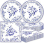 40pcs Blue and White Flower Party Decorations Disposable Blue Floral Plates and Napkins Flower Tableware Set for Bridal Shower Decoration Wedding Tea Party,Suitable for 20 Guests.
