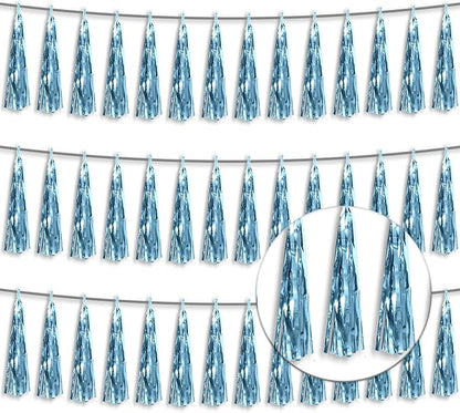 3P Metallic Fringe Tassel Banner Garland Foil Tinsel Streamer Wall Hanging Curtain Backdrop Banner for Parade Floats, Graduation Decorations, Wedding Party Decoration(Light Blue)