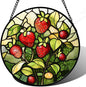 Stained Glass Window Hanging - Red Strawberry Suncatcher for Doors Window Home Green Plant Sun Catchers Decor Christmas Mother's Day Birthday Gifts for Teacher Women Men Mom Nana 6.3 in