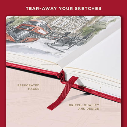 Beechmore Books A4 Sketchbook – 8.5x11 Premium Vegan Leather Bound Large Sketch Book Hardcover with 156 Thick 160gsm Perforated Ivory Pages, Blank Sketch Pad, Gift Boxed, Back Pocket, Ribbon Bookmark
