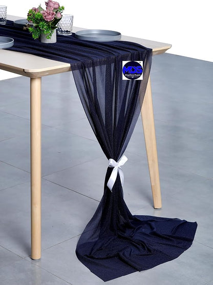 MDS 20 Pack 10ft Chiffon Table Runner 29 x 120 Inches Sheer Wedding Runner Romantic Rustic Table Runner for Wedding Decorations, Birthday Parties, Bridal Shower Party Arch Decor - Navy Blue