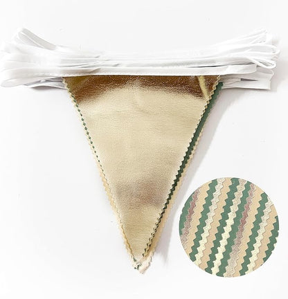 Sage Green Beige Champagne Gold Party Decorations Metallic Fabric Triangle Pennant Banner Bunting Flag Garland for Baby Shower Birthday Wedding Engagement Bridal Shower Graduation Decoration Supplies