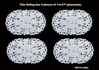 Creative Linens 4PCS Embroidered Floral Placemats 11x17 Oval White, Set of 4 Pieces