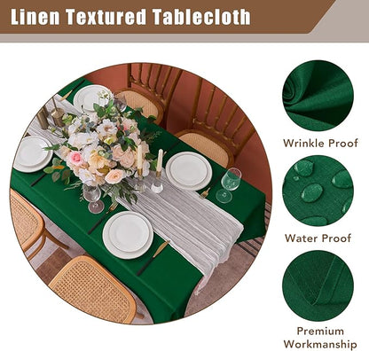 Fitable Faux Linen Christmas Tablecloths 2 Pack, Burlap Textured Table Cloth Rectangle, Decorative Table Covers for Winter Holiday Kitchen Dining Party Farmhouse (Hunter Green, 60 x 102 Inch)