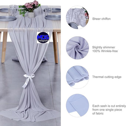 MDS 2 Pack 14ft Chiffon Table Runner 29 x 170 Inches Sheer Wedding Runner Romantic Rustic Table Runner for Wedding Decorations, Birthday Parties, Bridal Shower Party Arch Decor - Cool Gray