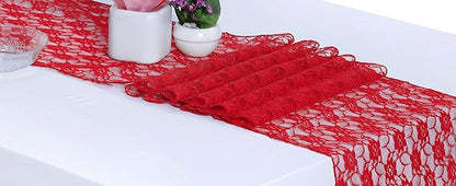 MDS Pack of 12 Wedding 12 x 108 inches Satin Table Runner for Wedding, Decorations for Birthday Parties, Banquets, Graduations, Engagements, Runners fit Rectangle, Round Table- Red