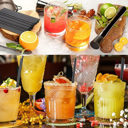 6000 Count Coffee Cocktail Stirrers Straws Disposable Plastic Sip Stir Sticks Cocktail Drink Stirrers Sticks Cups Straws for Bars Juice Drinking(Black,5 Inch)