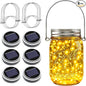 ZNYCYE Mason Jar Solar Lights for Outside, 6 Pack 30 LED Fairy Lights Mason Jar Solar Lids Outdoor Waterproof String Lights with Hangers (No Jars) for Patio Garden Yard Lawn Decor - Warm White