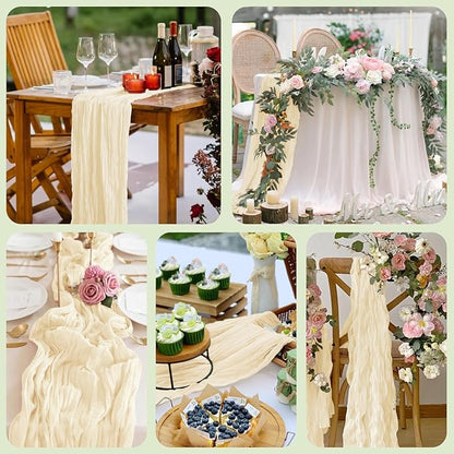 Asee'm 2pcs Cheesecloth Table Runner 120 Inches Long Beige Boho Gauze Cheese Cloth Runner 10FT Rustic Sheer Table Runners for Christmas Wedding Party Baby Shower Spring Easter Decoration