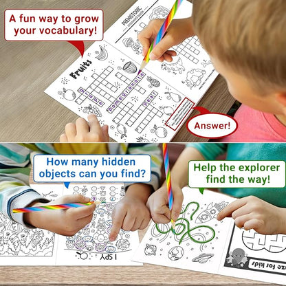 ZMLM 24 Activity Books Party Favors for Kids - Bulk 24 Colored Pencils Mini Coloring Books for Kids 4-8 8-12 Birthday Goodie Bags Stuffers Return Gifts Classroom School Game Prizes Travel(Classic)