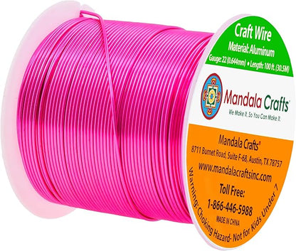 Mandala Crafts 22 Gauge Anodized Aluminum Craft Wire for Jewelry Making - 100 FT Colored Flexible Hot Pink Wire - Bendable for Bonsai Armature Crafting Sculpting