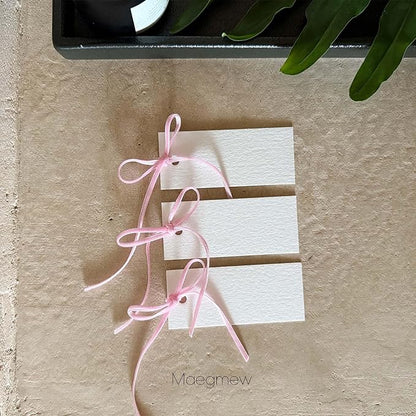 50 Pcs Place Cards for Table Setting -3.94"X1.57" Table Place Cards with Velvet Ribbon,Name Cards for Wedding Dinner Party Events (Pink)