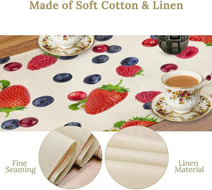 Strawberry Table Runner Spring Summer Fruit Wild Berry Forest Garden Dinner Runner for Farmhouse Party Holiday Home Kitchen Dining Table Decor 13x108