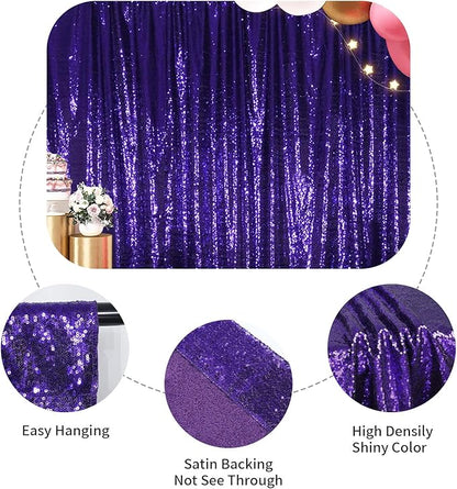 SquarePie Sequin Backdrop Less Transparent Background Sparkly Curtain for Wedding Halloween Party 6FT x 6FT Purple