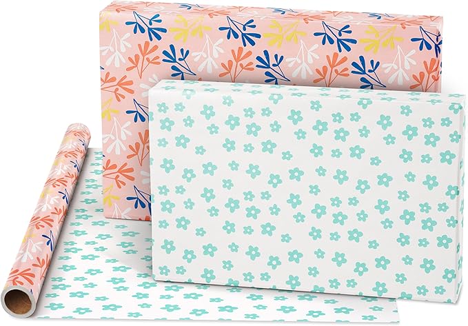 American Greetings 160 sq. ft. Reversible Wrapping Paper Bundle for Birthdays, Anniversaries, Weddings and All Occasions, Sprinkles and Daisies (4 Rolls, 30 in. x 16 ft.)