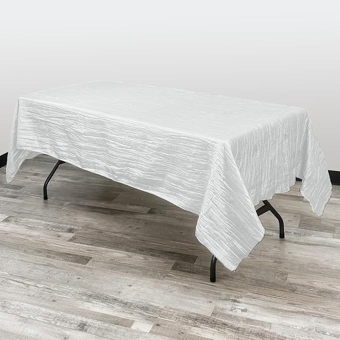 YOUR CHAIR COVERS - 60 x 102 inch Rectangular Crinkle Taffeta Tablecloth - White, Rectangle Table Linens for 6 ft Rectangular Tables, Wedding Crushed Table Cloth