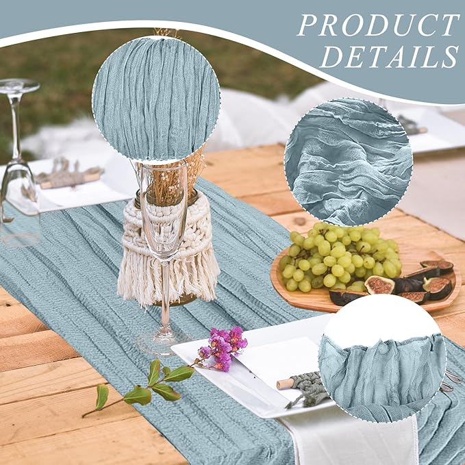 12 Pack Cheesecloth Table Runner, Runner Gauze Boho Wedding Decor Romantic Table Runner for Wedding Birthday Party(35" x 118")(Grayblue)