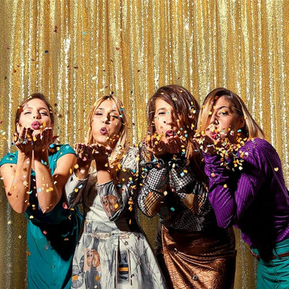 JYFLZQ Gold Sequin Backdrop Curtains 8ft x 8ft 1 Panel Glitter Photo Booth Backdrops Sparkly Photography Background Drapes for Parties Wedding Bridal Showers