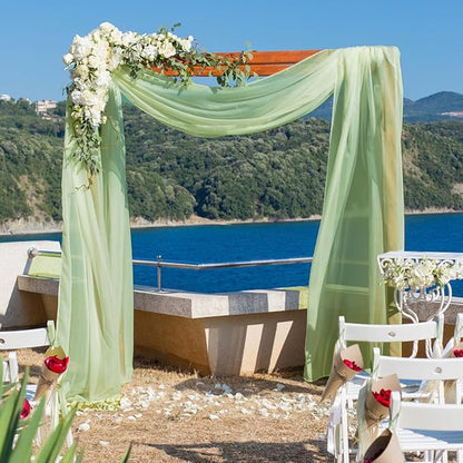 VOK Wedding Arch Draping Fabric Chiffon Fabric, 29in x 18Ft 2 Panels Sheer Chiffon Outdoor Curtain for Wedding Ceremony Birthday Party Decoration (Sage Green,2 Panel)