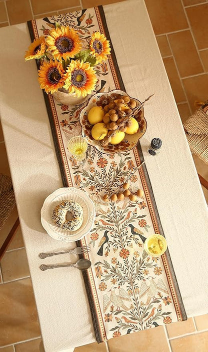 Decorative Linen Table Runner 71 Inches Long,Floral Print Rustic Runner for Table Decor Tabletop Table Runners for Kitchen,Dining,Tea Party,Home,Christmas,12"*71"