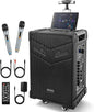 GTSK10-3 3-Way Portable Bluetooth PA Speaker with Wireless Microphones, 10" Subwoofer, Party Speaker with DJ Lights, USB/FM/TWS/Guitar Input, Rechargeable for Outdoor Events
