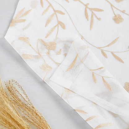 Sheer Curtains White-Beige 95 Inches, Embroidery Floral Pattern Window Treatments Rod Pocket Drapes for Living room, Bedroom, Semi Voile Curtain Panels for Patio, Villa, Parlor, Set of 2, 52"x 95".
