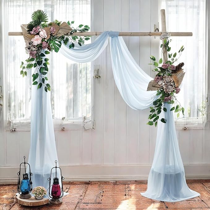 MDS Halloween Chiffon Draping Fabric - 2 Panel, 30" Wide x 100ft Long - Sheer Spooky Arbor & Canopy Drapery for Haunted House Backdrops, Party Ceilings, DIY Costumes & Themed Events - Baby Blue