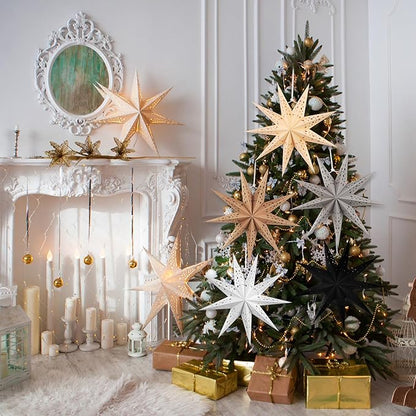 EASY JOY 5pcs 9-Pointed Paper Star Decoration Christmas Party Decorations Hanging Star Decoration Grey Brown Black 12 Inch 3D Paper Star Lantern for Christmas Home Party Wedding Birthday