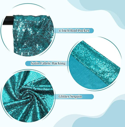 SquarePie Sequin Backdrop Less Transparent Background Sparkly Curtain for Wedding Party 6FT x 8FT Teal