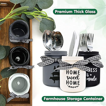 Mini Mason Jar Centerpiece Table Decorations for Farmhouse Coffee Table Dining Table Decor Tiered Tray Jar with Lids for Kitchen Living Room Set of 3