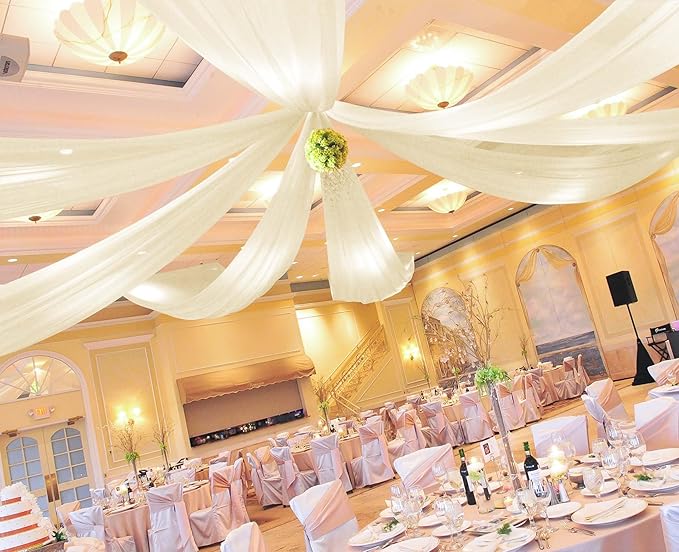6 Panels Ivory Ceiling Drapes, 5ftx20ft Ceiling-Drapes Wedding Arch Draping Fabric Cheesecloth Sheer Curtain Romantic Decorations for Wedding Party Banquet Ceremony Stage