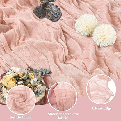 Asee'm 6PCS Table Runner Cheesecloth 10FT Dusty Pink Boho Gauze Fabric Rustic Sheer Cheese Cloth Runners for Wedding Bridal Shower Party