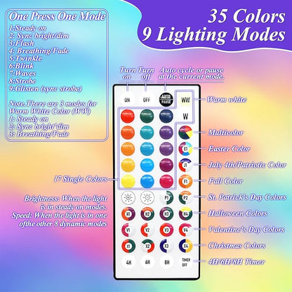 35 Colors Changing Christmas Lights, 98FT 300 LED String Lights Green Wire with Remote, Waterproof Twinkle Light for Halloween Xmas Tree Holiday Party Indoor Outdoor Decorations