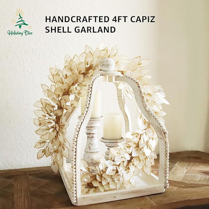 Handcrafted 48" Shell Garland for Enchanting Home Decor with Mesmerizing Capiz Splendor, Coastal, 4ft Capiz Shell Garland for Indoor Use (Rectangular)
