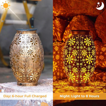 Solar Lanterns Outdoor Waterproof - 2 Pack Hanging Solar Lights Outdoor, Halloween Decorative Retro Metal Lanterns with Handles for Yard, Patio, Tabletop, Pathway, Gardening Gifts for Women Men