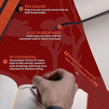 Dingbats* Wildlife Dotted Writing Journal Notebook A5 - Vegan Leather Hardcover - Ideal for Work, Travel - Pocket, Elastic Closure, & Bookmark