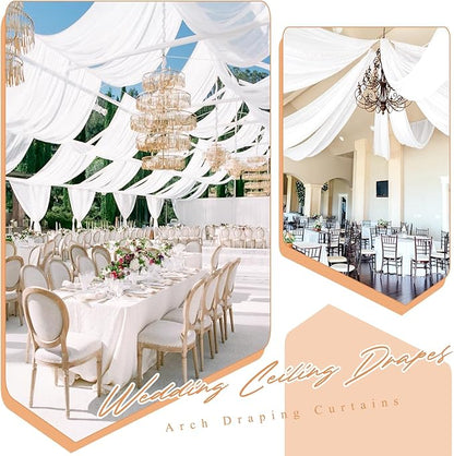 6 Panels White Ceiling Drapes for Wedding 5ftx15ft Sheer Drapery Chiffon Fabric Arch Draping Curtains for Party Ceremony Birthday Baby Shower Reception Stage Ceiling Decorations