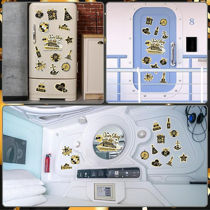50th Anniversary Cruise Door Magnets Decorations, Gold Black Happy 50th Anniversary Cruise Ship Door Decor Magnetic for Married in 1975 Men Women Wedding Party Refrigerator Fridge Car Kitchen Garage