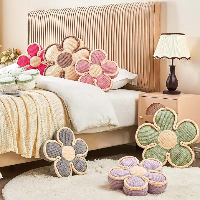 Soft Flower Shaped Floor Cushion, Plush Decorative Throw Pillow, Cute Seating Cushion, Room Decor Plush Pillows for Sofa Couch Bed (13.7 Inch, White)