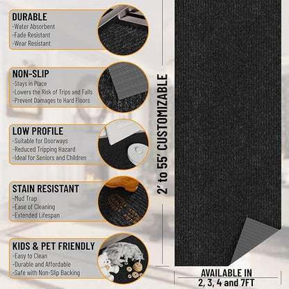 Ottomanson 3'11" x 12' Hallway Runner with Scraper Pile - Extra Durable Non-Slip Rug Mat for Indoor & Outdoor Use - Ideal for Kitchen, Entryway & Garage - High-Traffic Carpet, Black