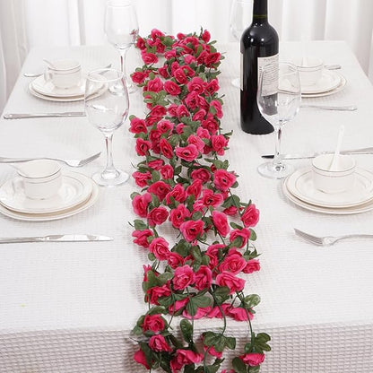5 Pcs 41FT Flower Garland, Artificial Rose Garland Flowers Plants Fake Flower Hanging Rose Ivy, Birthday Party Valentine's Day Wedding Wall Arch Decor（Fuchsia）