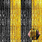 6 Pack Black Gold Foil Fringe Curtain Backdrop, 3.28Ft x 8.2Ft Metallic Tinsel Foil Fringe Streamer Curtains for Photo Booth, Birthday, Wedding, New Year Party Decorations